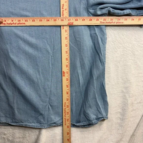 J Jill L Denim Bell Sleeve Chambray Top Lightweight Tencel Boho Minimalist - Picture 6 of 9